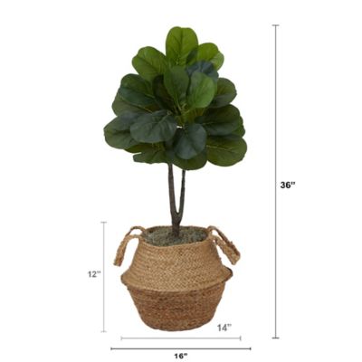 Image showing  3 ft. Artificial Fiddle Leaf Fig Tree with Handmade Cotton & Jute Woven Basket DIY Kit, Green, P1907-NT