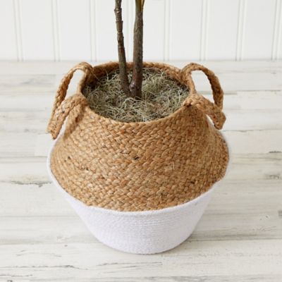 Image showing  3 ft. Artificial Fiddle Leaf Fig Tree with Handmade Cotton & Jute Woven Basket DIY Kit, Green, P1907-WH