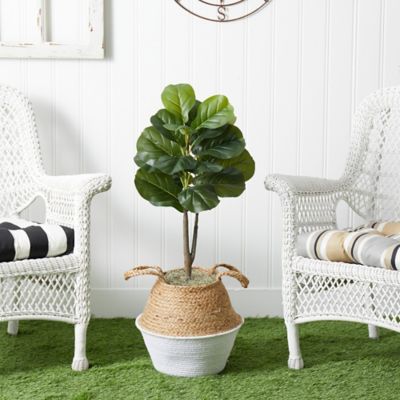 Image showing 8 th Nearly Natural 3 ft. Artificial Fiddle Leaf Fig Tree with Handmade Cotton & Jute Woven Basket DIY Kit, Green, P1907-WH
