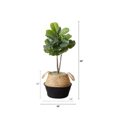 Image showing  3 ft. Artificial Fiddle Leaf Fig Tree with Handmade Cotton & Jute Woven Planter DIY Kit, 2 pc., P1908-S2-BK