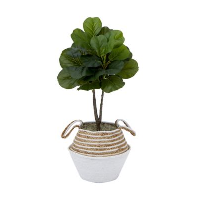 Image showing  3 ft. Artificial Fiddle Leaf Fig Tree with Handmade Cotton & Jute Woven Planter DIY Kit, 2 pc., P1908-S2-CR