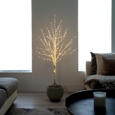 Image showing 8 th Nearly Natural 4 ft. Pre-Lit Artificial White Birch Tree with Color Changing LED Lights