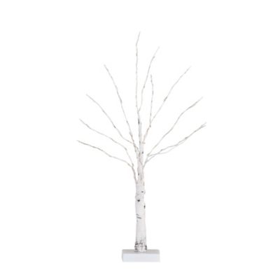 Nearly Natural 2 ft. Pre-Lit Artificial White Birch Tree with Warm White LED Lights