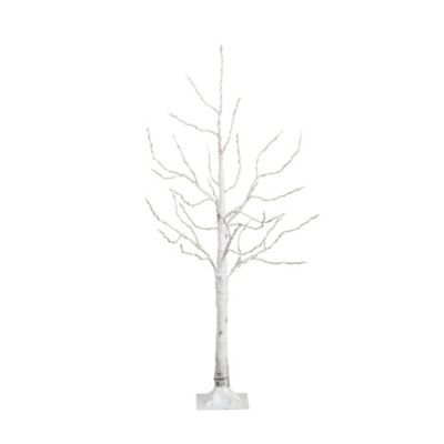 Nearly Natural 4 ft. Pre-Lit Artificial White Birch Tree with Warm White LED Lights