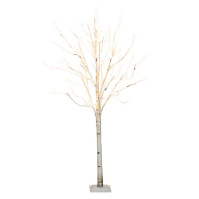 Nearly Natural 6 ft. Pre-Lit Artificial White Birch Tree with Warm White LED Lights