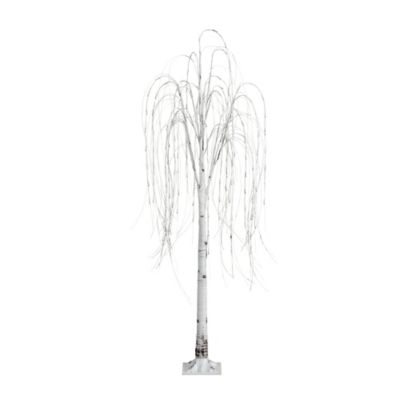 Nearly Natural 6 ft. Pre-Lit Artificial White Weeping Willow Tree with Warm White LED Lights