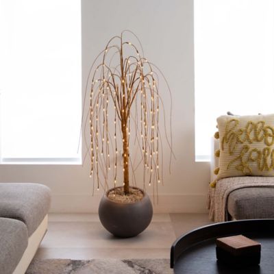 Image showing 6 th Nearly Natural 4 ft. Pre-Lit Artificial Willow Tree with Warm White LED Lights