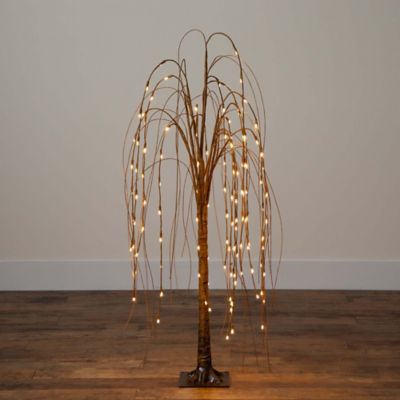 Image showing 9 th Nearly Natural 4 ft. Pre-Lit Artificial Willow Tree with Warm White LED Lights