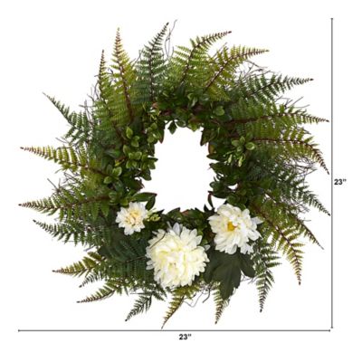 Image showing  23 in. Artificial Assorted Fern and Chrysanthemum Wreath