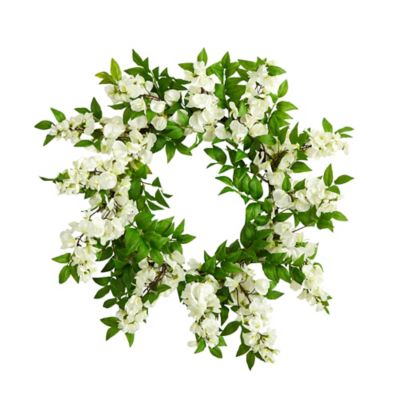 Nearly Natural 18 in. Artificial Wisteria Wreath, White