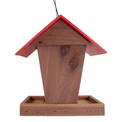 Image showing  Amish Made Cedar & Recycled Plastic Hopper Feeder with Red Roof