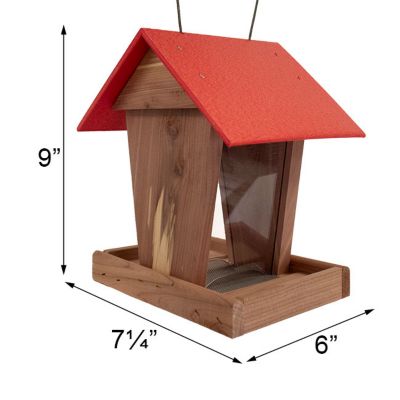 Image showing  Amish Made Cedar & Recycled Plastic Hopper Feeder with Red Roof