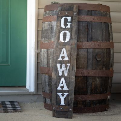 Image showing  Amish-Made Whiskey Barrel Porch Sign, Go Away