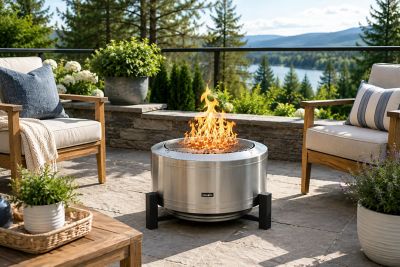 Image showing  27 in. Smokeless Wood-Burning Fire Pit, Low Smoke Bonfire Fire Pit, Wood Burning Pellet Firepits, Stainless Steel
