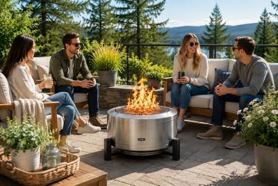 Image showing  27 in. Smokeless Wood-Burning Fire Pit, Low Smoke Bonfire Fire Pit, Wood Burning Pellet Firepits, Stainless Steel