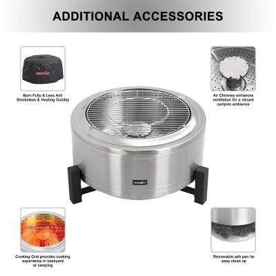 Image showing  27 in. Smokeless Wood-Burning Fire Pit, Low Smoke Bonfire Fire Pit, Wood Burning Pellet Firepits, Stainless Steel