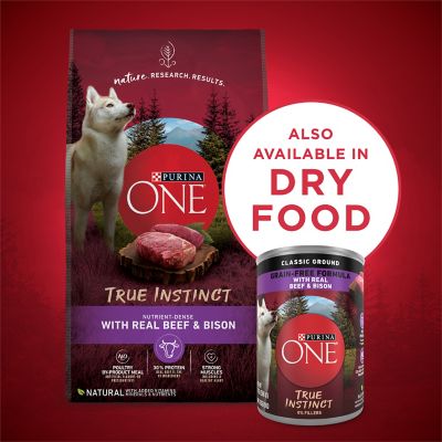Image showing 7 th Purina ONE True Instinct Classic Ground Grain-Free Real Beef and Bison Wet Dog Food, 13 oz.