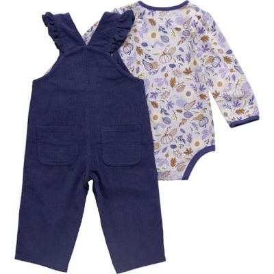 Image showing  Kids' Long Sleeve Bodysuit Ruffle Trim Corduroy Overall 2 PC Set