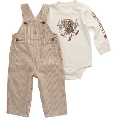 Carhartt Kids' Long-Sleeve Bodysuit and Stripe Overall Set