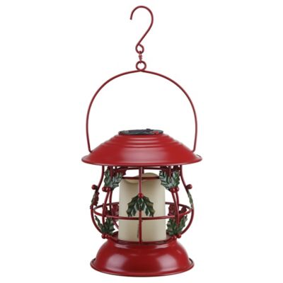 Image showing  15 in. Solar-Powered Metal Christmas Lantern, Red