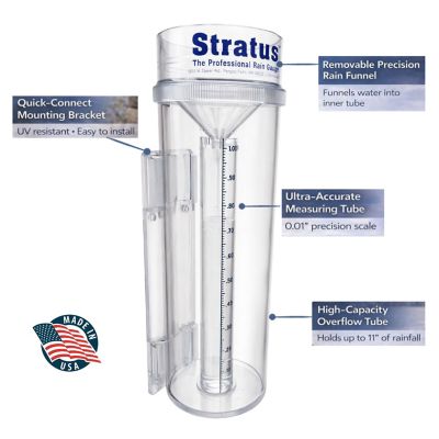 Image showing  Precision 14in Rain Gauge Accurate to 1/100th in., Durable, Easy-To-Read, All-Weather with Mounting Bracket