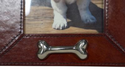 Image showing  Leather Picture Frame with Silver Bone