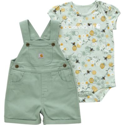 Carhartt Kids' Short-Sleeve Bee Bodysuit and Canvas Shortall Set