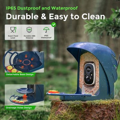 Image showing  AI-Recognition Smart Bird Feeder with Camera, Solar Powered, Navy Blue