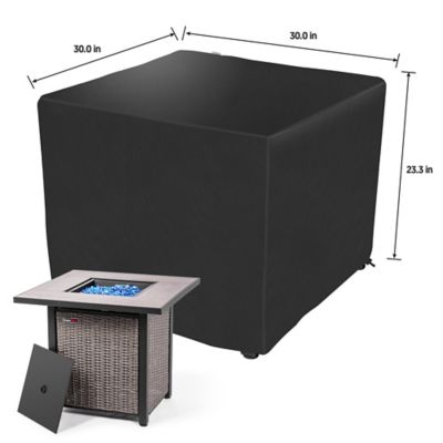 Image showing  30 in. Propane Fire Pit Table with Cover, 50,000 BTU Hand-woven Rattan Patio Gas Fire Pit with Lid & Blue Glass Bead