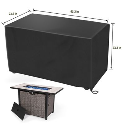 Image showing  42 in. Propane Fire Pit Table with Cover, 50,000 BTU Hand-Woven Rattan Outdoor Fire Pit with Lid & Blue Glass Bead