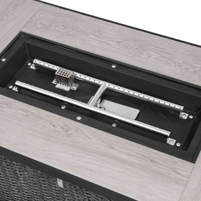 Image showing  42 in. Propane Fire Pit Table with Cover, 50,000 BTU Hand-Woven Rattan Outdoor Fire Pit with Lid & Blue Glass Bead