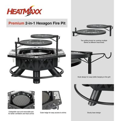 Image showing 5 th HeatMaxx Outdoor Wood Burning Fire Pit with Cooking Grill, 37.4 in. Black, Hex-Shaped Ranch Fire Pit