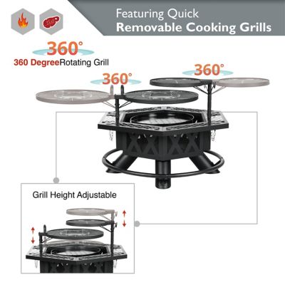 Image showing 6 th HeatMaxx Outdoor Wood Burning Fire Pit with Cooking Grill, 37.4 in. Black, Hex-Shaped Ranch Fire Pit