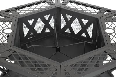 Image showing 8 th HeatMaxx Outdoor Wood Burning Fire Pit with Cooking Grill, 37.4 in. Black, Hex-Shaped Ranch Fire Pit