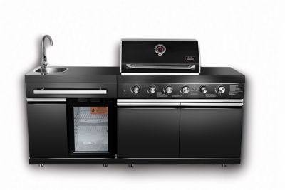 BIG HORN 4 Plus 2 Burners 74,600BTU Fingerprint-Resistant Black Stainless Steel Island BBQ Grill, Fridge, Sink & Rotisserie Kit