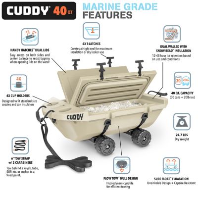 Image showing 4 th GoSports CUDDY Crawler 40 qt. Floating Cooler and Dry Storage Vessel for Land & Water with Rolling Wheel Kit