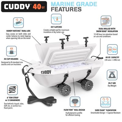 Image showing  CUDDY Crawler 40 qt. Floating Cooler and Dry Storage Vessel for Land & Water with Rolling Wheel Kit
