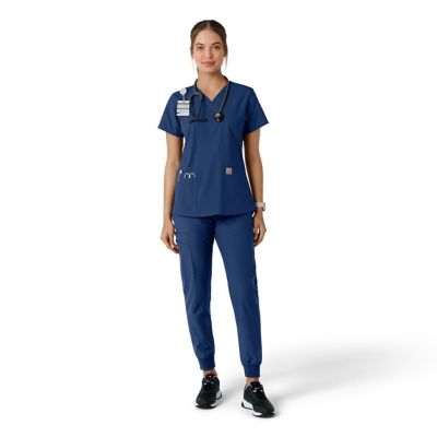 Image showing 2 th Carhartt Women's Force Essentials V-Neck Knit Panel Scrub Top