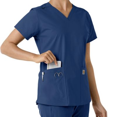 Image showing 6 th Carhartt Women's Force Essentials V-Neck Knit Panel Scrub Top