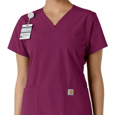 Image showing 5 th Carhartt Women's Force Essentials V-Neck Knit Panel Scrub Top