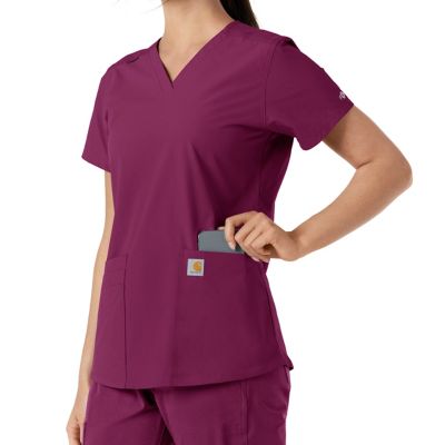 Image showing 8 th Carhartt Women's Force Essentials V-Neck Knit Panel Scrub Top