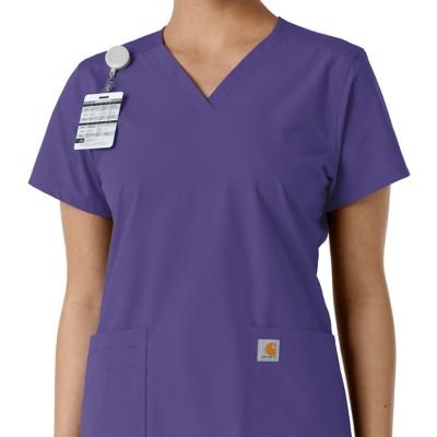 Image showing 5 th Carhartt Women's Force Essentials V-Neck Knit Panel Scrub Top