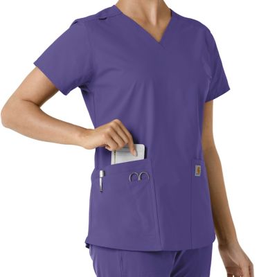 Image showing 6 th Carhartt Women's Force Essentials V-Neck Knit Panel Scrub Top