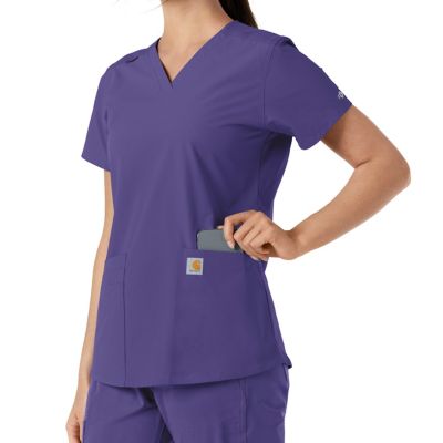 Image showing 8 th Carhartt Women's Force Essentials V-Neck Knit Panel Scrub Top