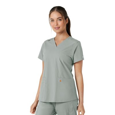 Image showing 3 th Carhartt Women's Force Essentials V-Neck Knit Panel Scrub Top