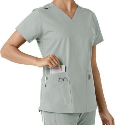 Image showing 6 th Carhartt Women's Force Essentials V-Neck Knit Panel Scrub Top