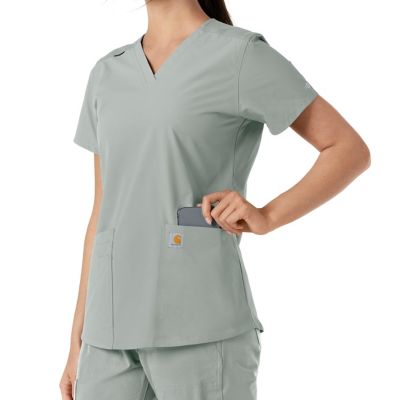 Image showing 8 th Carhartt Women's Force Essentials V-Neck Knit Panel Scrub Top