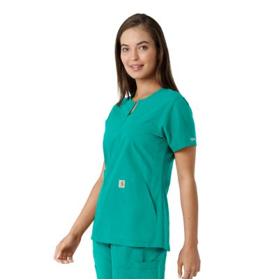 Image showing 3 th Carhartt Force Essentials Women's Notch Neck Tunic Knit Panel Scrub Top