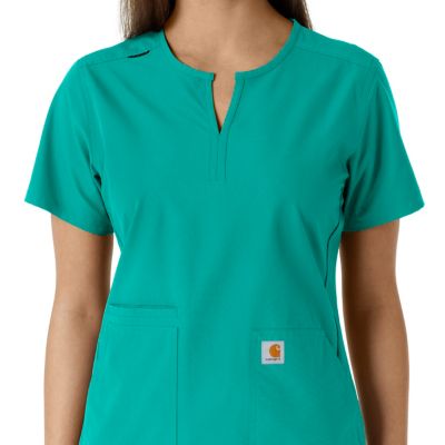 Image showing 4 th Carhartt Force Essentials Women's Notch Neck Tunic Knit Panel Scrub Top