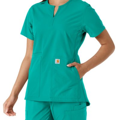 Image showing 9 th Carhartt Force Essentials Women's Notch Neck Tunic Knit Panel Scrub Top